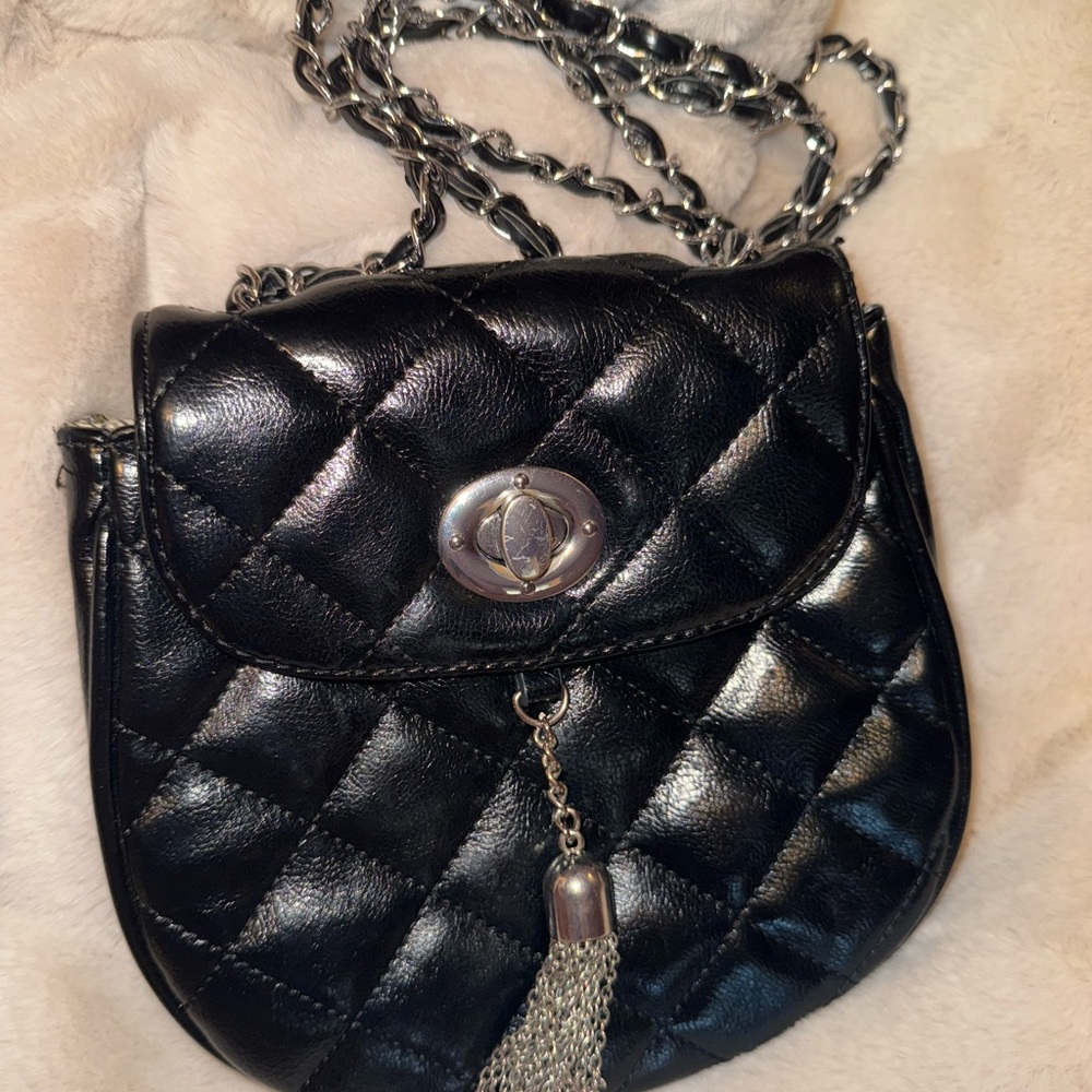 Steve Madden Black Quilted Crossbody Bag with Chain Strap
